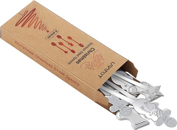 URATOT 8 Pieces Stainless Steel Christmas Spoons Coffee Tea Dessert Mixing Spoons Christmas Stocking Fillers