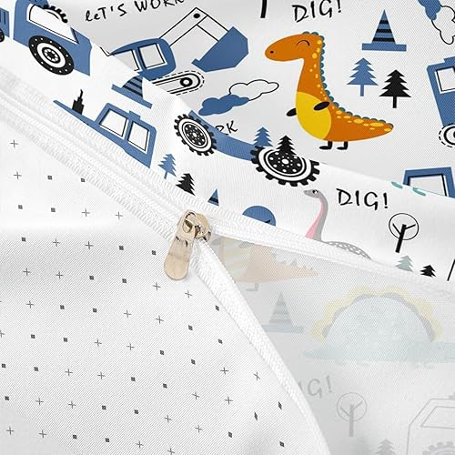 Miniatura 6 de Feelyou Juego de ropa de cama de construcción para niños, tamaño individual, con vehículos de construcción de dinosaurios, juego de funda de edredón