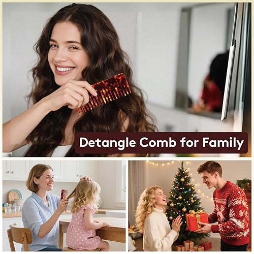 Miniatura 7 de Peine de dientes anchos para rizos y cabello grueso, peine desenredante grande para mujeres, acetato de 6 pulgadas de longitud completa