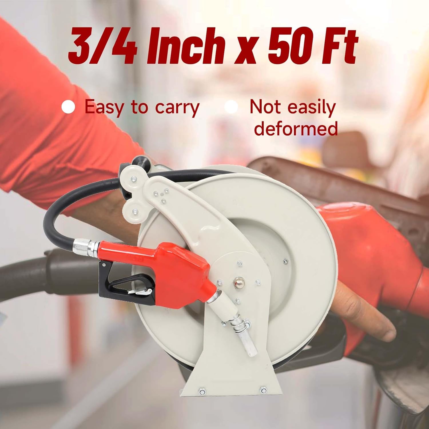 findmall 3/4 Inch x 50 Ft Diesel Fuel Hose Reel with Fuel Nozzle Heavy Duty Steel Retractable Hose Reel