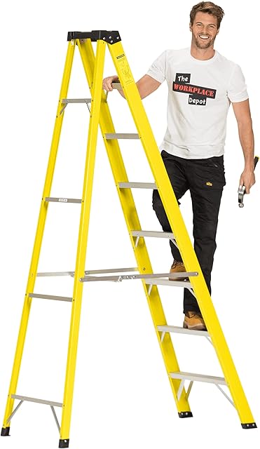 8 Tread Tall Fibreglass Step Ladder, Heavy Duty EN131, Weather Proof Stepladder for Painting, Decorating & Electricians