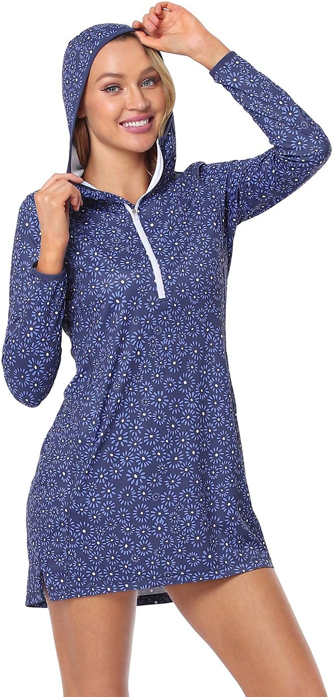 HDE Beach Coverups for Women UPF 50 Long Sleeve Swim Cover Up Dress with Hood Quick Dry Sun Protection Tunic with Pockets - Image 2
