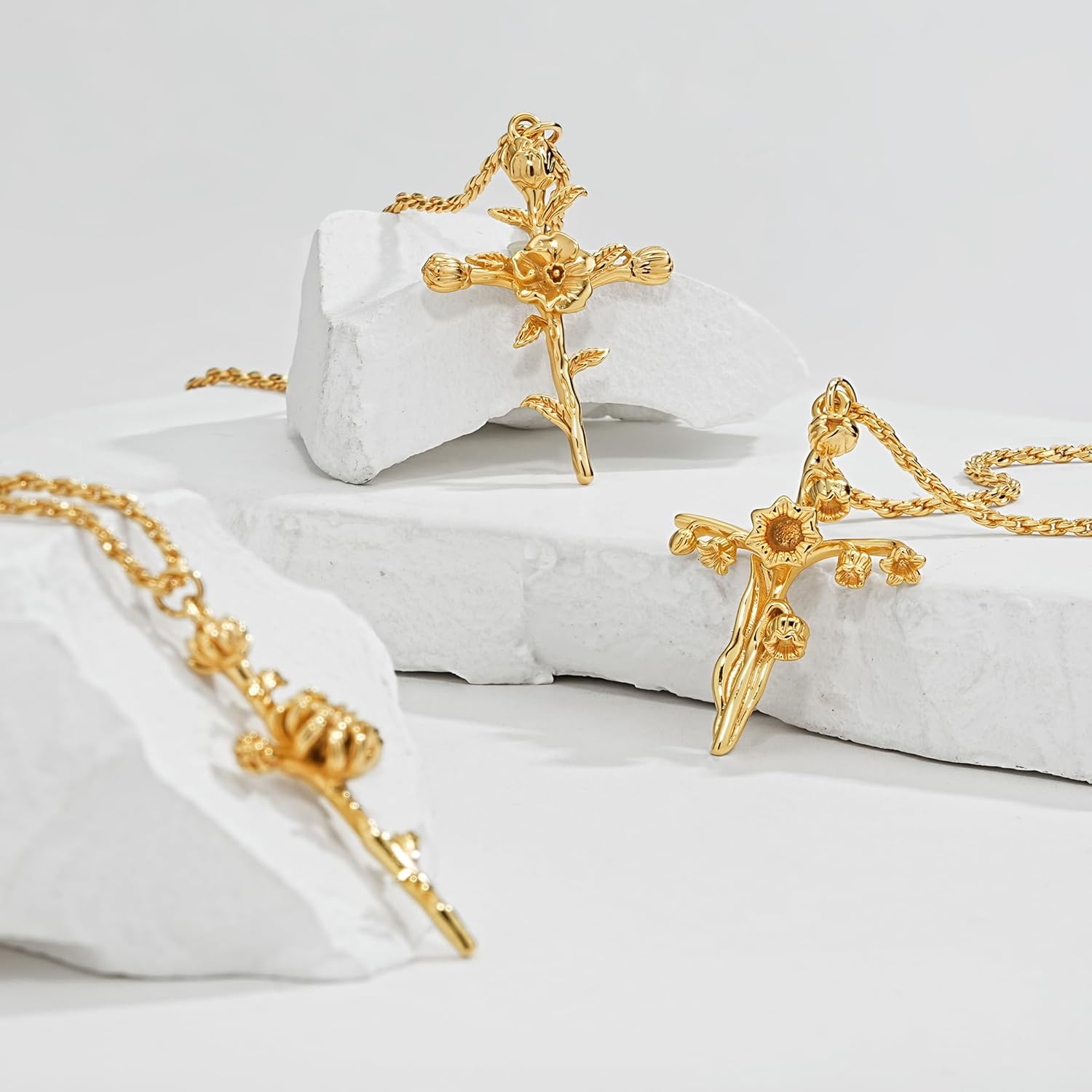 Cross Necklace for Women 14K Gold Plated Birth Flower Necklaces Rope Cross Pendant Fashion Gold Jewelry Birthday Gifts 12 Month - Image 5