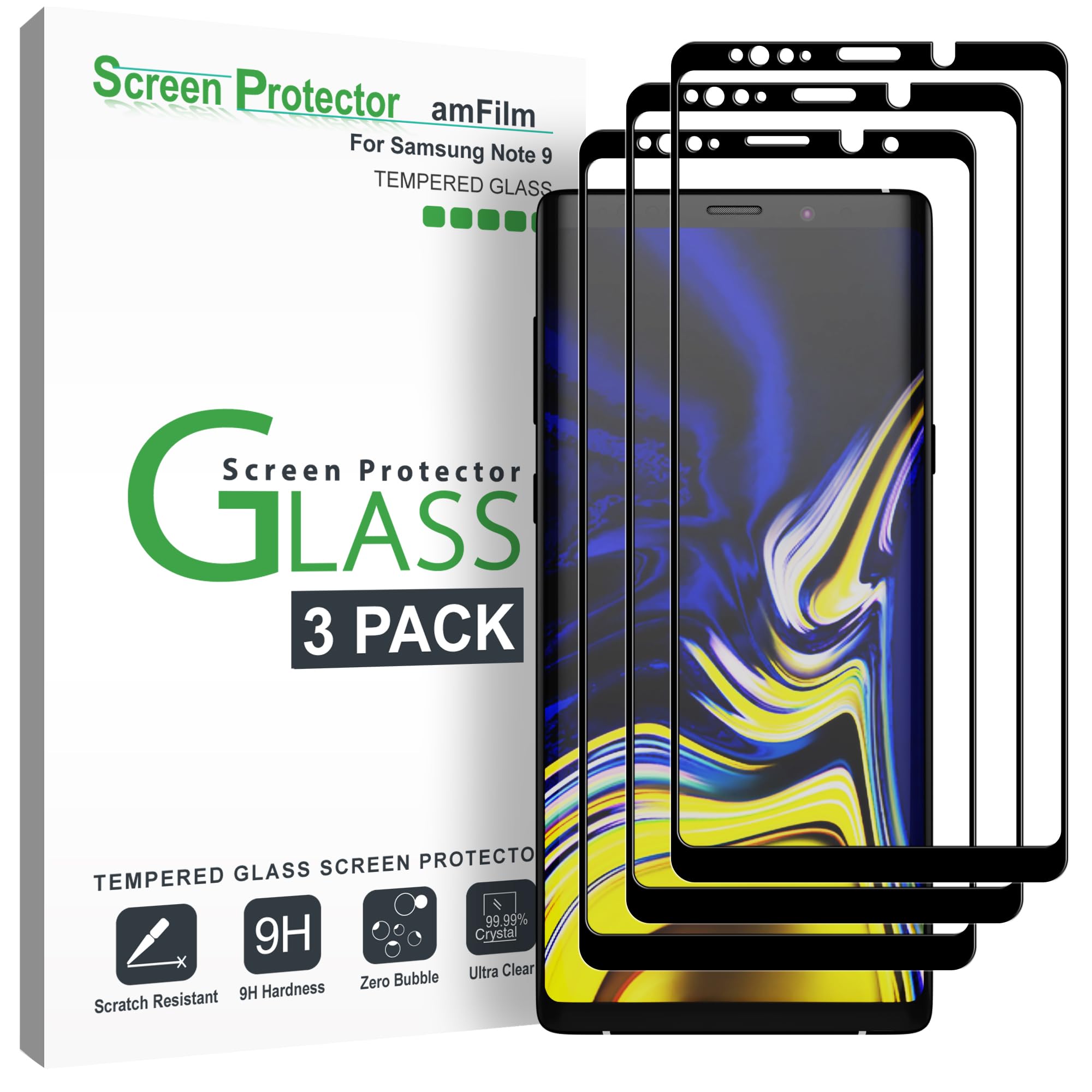 amFilm Screen Protector for Samsung Galaxy Note 9 Tempered Glass 3 Pack