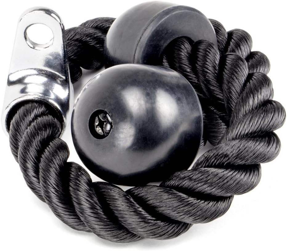 Dual Grip Triceps Rope - Universal Cable Machine Attachment - Easy Grip & Non-Slip Nylon Double Sided Rope and Rubber Bumpers for Weightlifting, Fitness, Crossfit, Curl Ups, & Home or Gym Work Outs