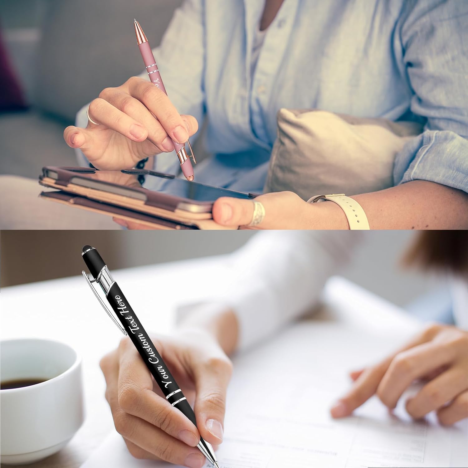 Personalized Pens with Stylus Bulk Custom Pens with Name Logo Business 30 Engraved Ballpoint Pens Text Writing Customized Gift for Men Women Black Ink Graduation Marketing