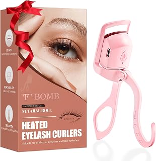 "F" BOMB C-Shaped Heated Eyelash Curler - 5s Fast Heat, Rechargeable USB, 24H Long-Lasting Curls, Safe Anti-Burn Pink Electric Lash Curler