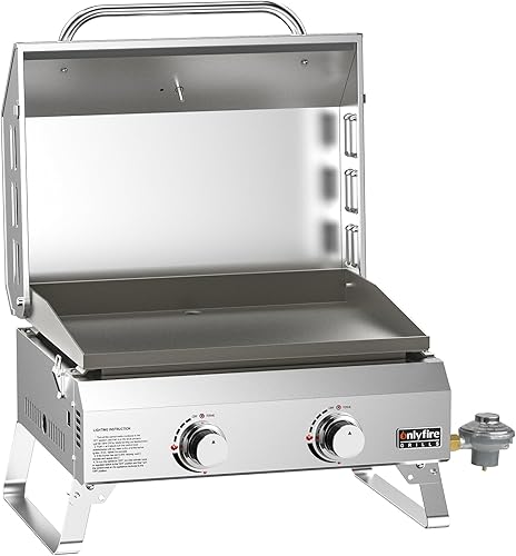 Miniatura 8 de Onlyfire - Plancha de gas plana con tapa, parrilla de gas propano de 2 quemadores, parrilla portátil para cocina al aire libre, plancha de mesa para