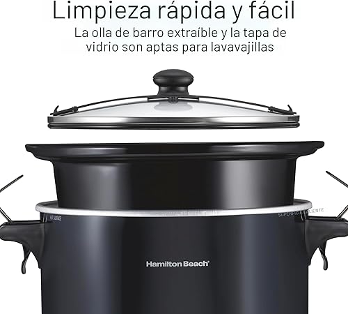 Miniatura 7 de Hamilton Beach Olla de cocción lenta, extra grande de 10 cuartos de galón, portátil con bloqueo de tapa, apto para lavavajillas, negro (33195)