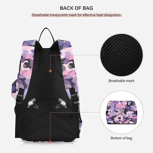Miniatura 4 de Unisex Tennis Bag Cute Sturdy Camouflage Purple Pink Gym Bags Travel Backpack for Women, Men, Teenagers bolsa para raqueta de tennis