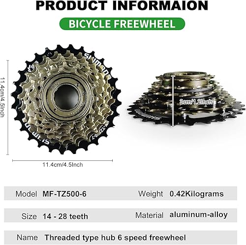 Miniatura 3 de Shimano 7 Speed Bike Freewheel, MF-TZ500-7 Bicicleta Freewheel 14-28T Múltiples rueda libre Ciclismo Pieza de repuesto