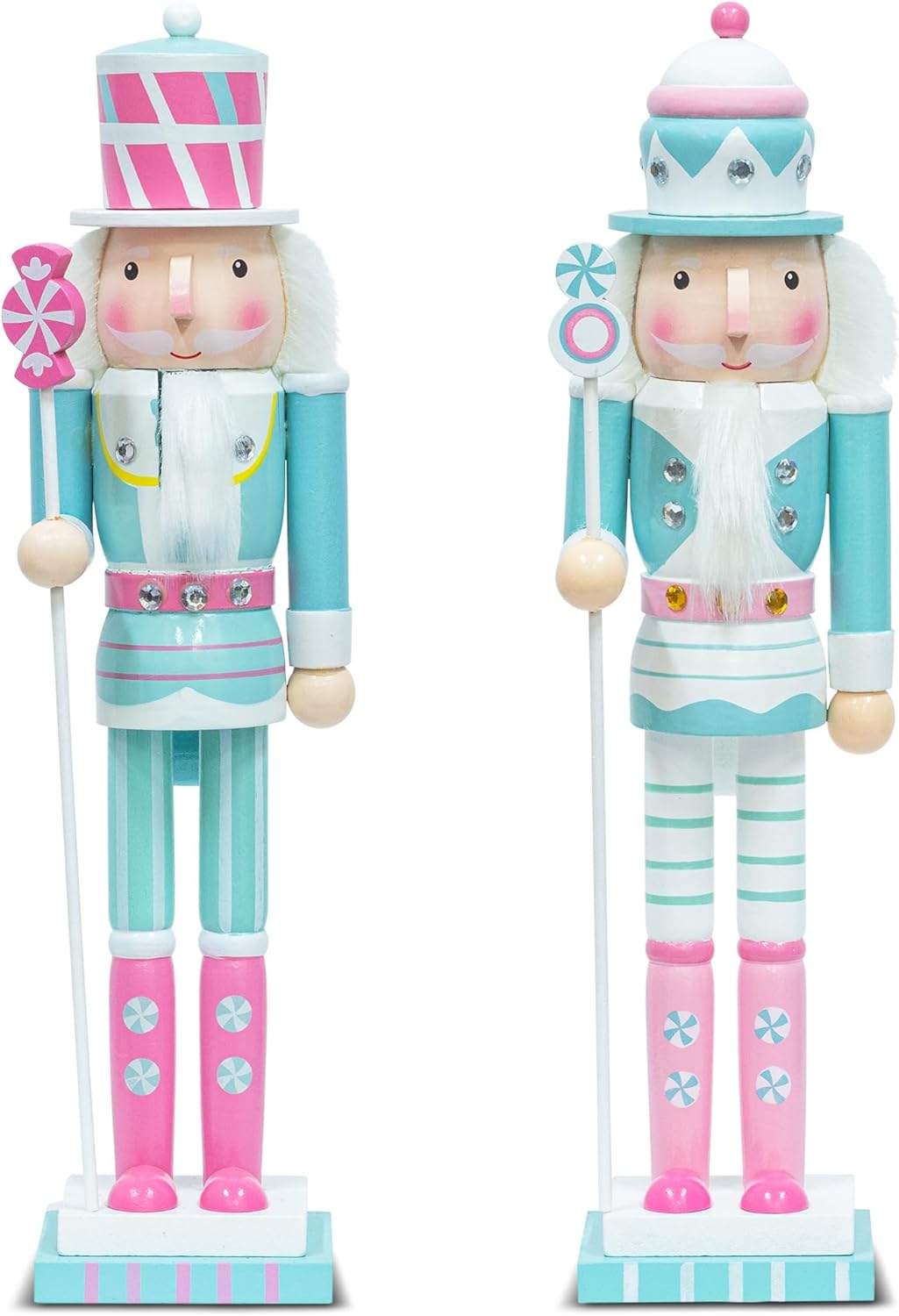 KI Store Nutcracker Pink and Blue 15-Inch Set of 2 Wooden Nutcracker Soldier Figurine Display Set for Kids Room Baby First Christmas Decor