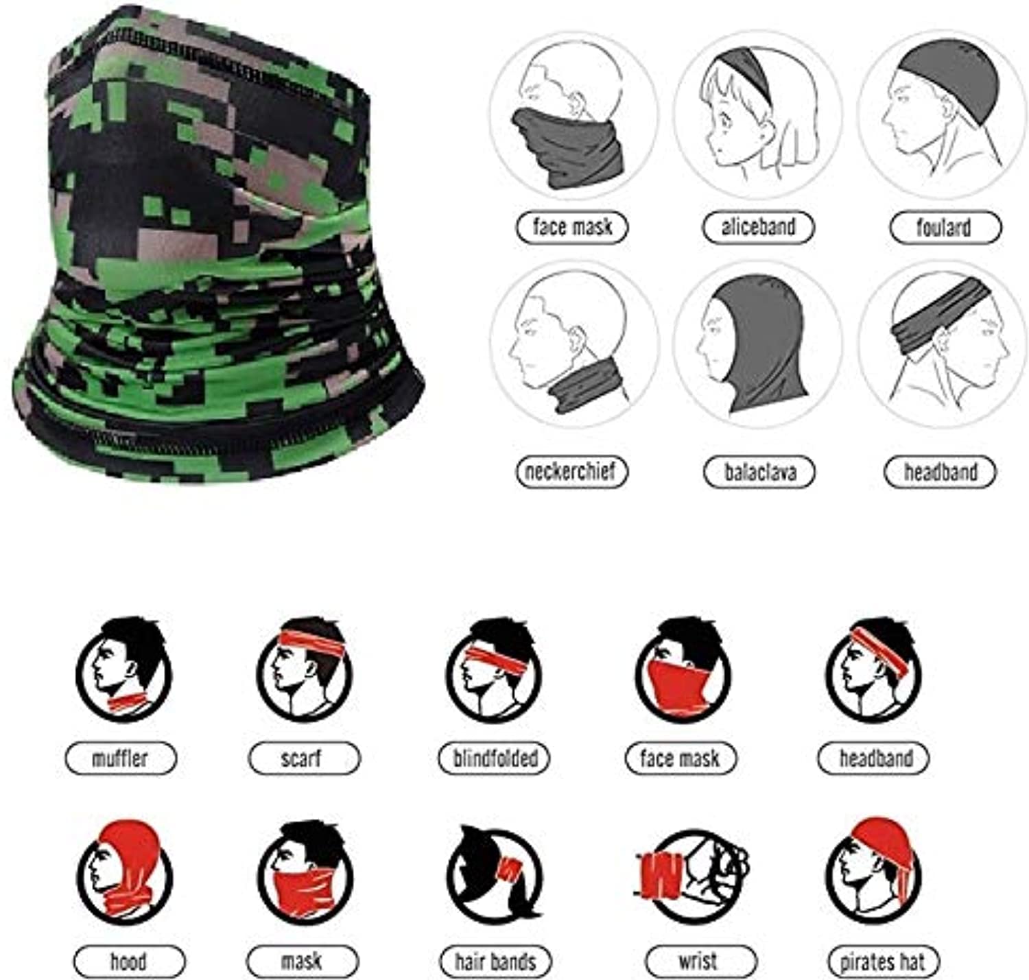 KETKAR Men Camouflage Print Seamless Neck Gaiter Bandana Face Mask for Outdoor Activities_Free Size(Pack Of 09) 3