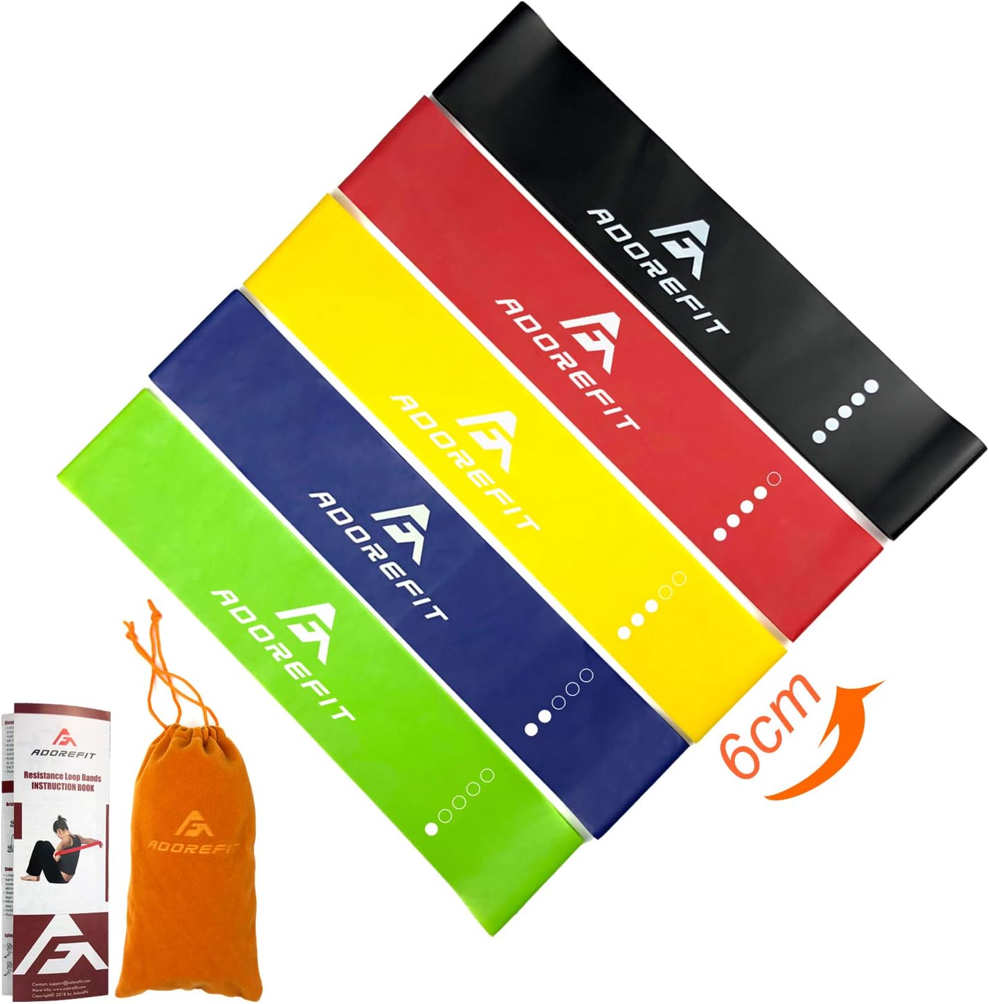 AdoreFit Resistance Band Exercise Loops - Width Upgraded Nature Latex Elastic Bands for Workout,Fitness,Home Gym,CrossFit,Pilates,Stretch,Yoga,Rehabilitation with Printed Instruction,Video Guide & Carry Bag