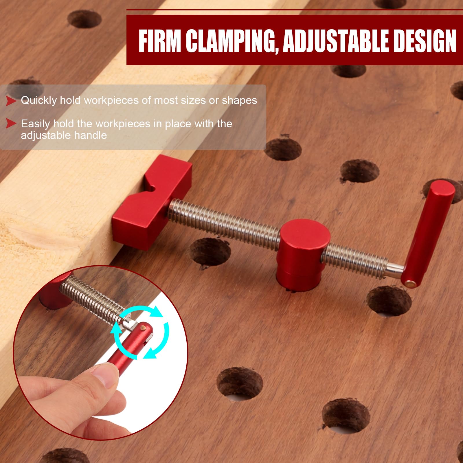 Lot de 2 pinces pour établi de table avec 4 pinces de banc pour chiens - Pour crochet de banc - Trou de 20 mm - Pour le travail du bois - Fixation rapide en laiton