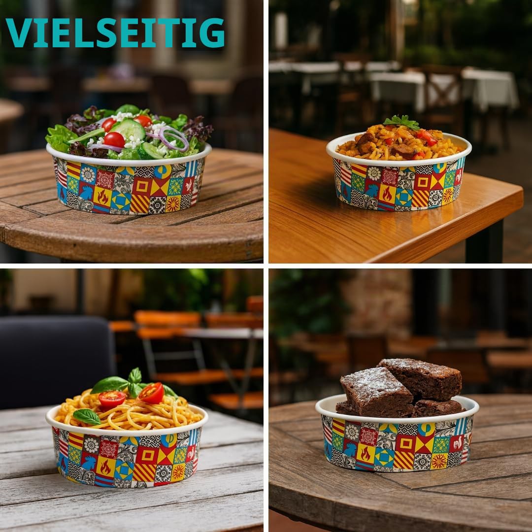 Enpack - 500ml Bowl für Lebensmittel aus Kraft Papier mit RPET Deckel - Einweg Papp-Salatschale mit PLA Innenbeschichtung - Bio-Schale (500 ml, 200, stück)