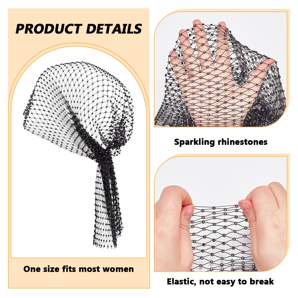 FINGERINSPIRE Black Rhinestone Mesh Headbands for Women 455mm Rhinestone Stretchy Headwraps Polyester Rhinestones Head Scarf Glitter Hollow Out Hairbands for Female Nightclub Rave Hair Accessories - Image 3