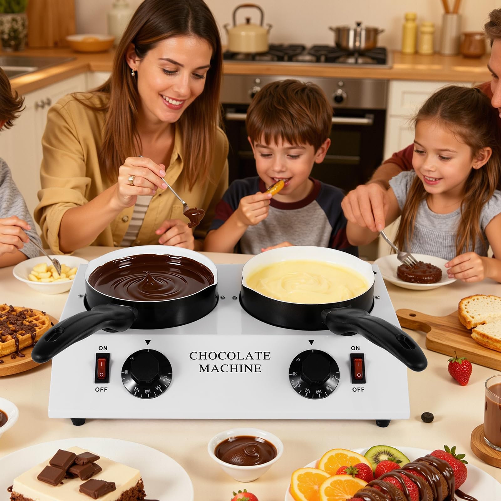 Dyna-Living Cioccolato Melting Pot Formaggio Cioccolato Temperatrice Elettrica Melter Fonduta Pot Riscaldatore per Cioccolato, Burro, Formaggio, Crema, Caramelle, Latte, Caffè (Doppia Testa)