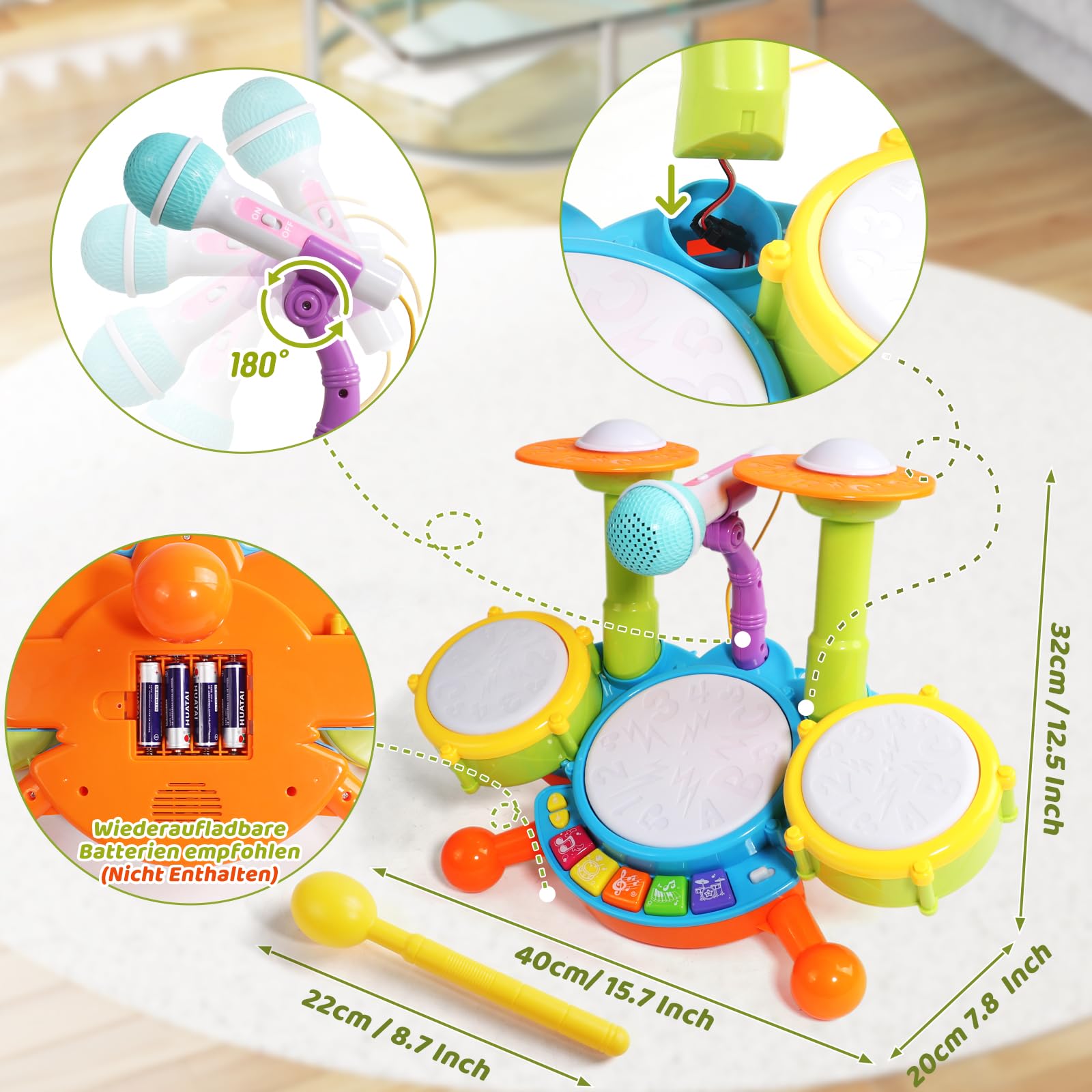 Schlagzeug Kinder Spielzeug - Musikinstrumente Mit Kinderreimen & Lichtfunktionen Baby Musikspielzeug Trommel Kinder Geschenkidee 1 2 Jahre Jungen Mädchen