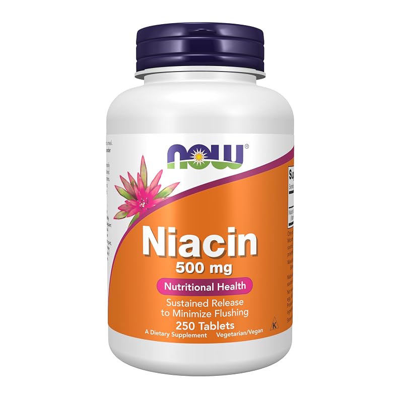 NOW Suplemento de vitamina B3 (niacina) 500 mg de liberação prolongada, 250 comprimidos