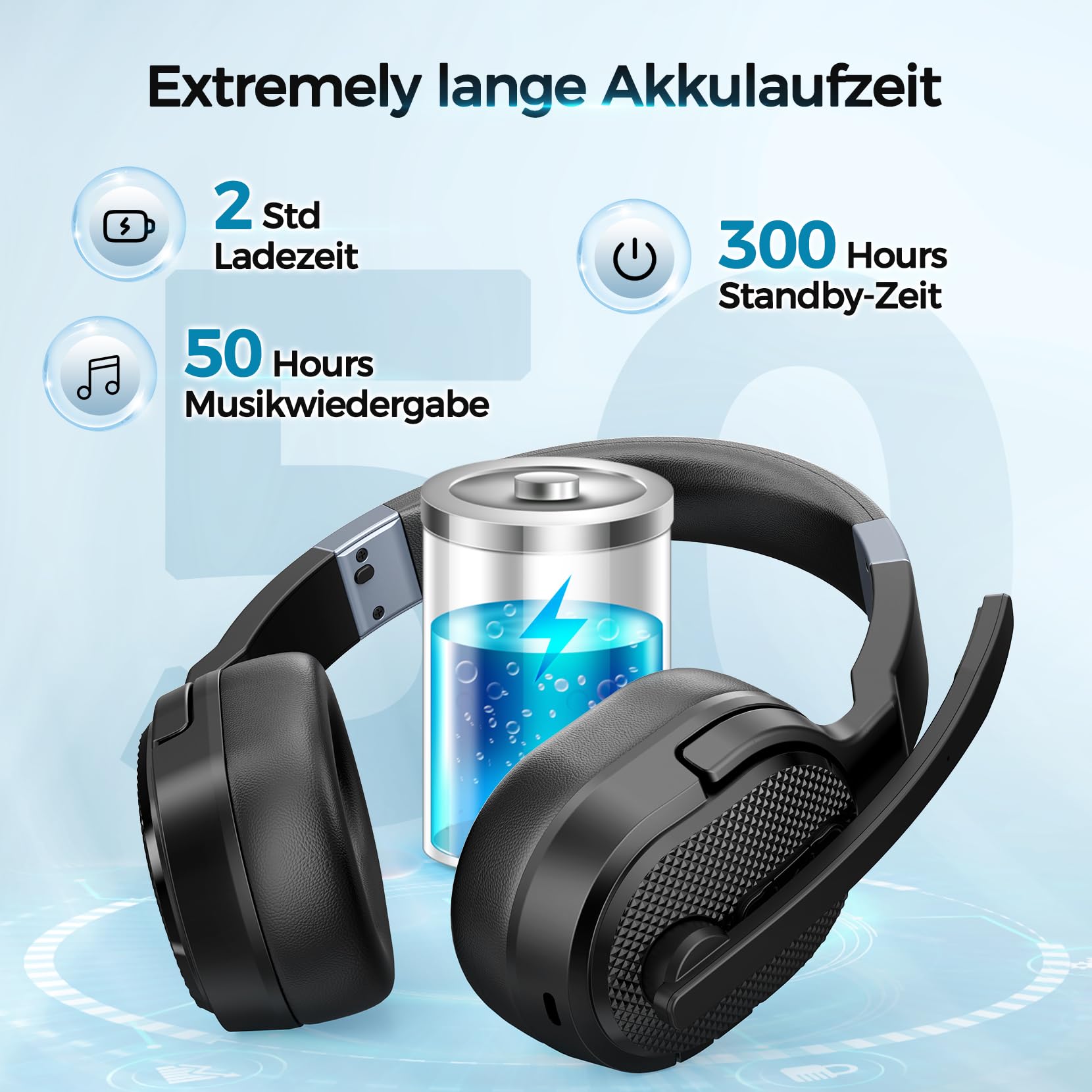 COSMUSIS Bluetooth Headset mit Mikrofon, 50 Std. Akkulaufzeit Wireless Headset Kabellos, Bluetooth Kopfhörer mit Mikrofon und abnehmbare Ohrkissen, Noise Cancelling Kopfhörer mit Stummschalt-Taste