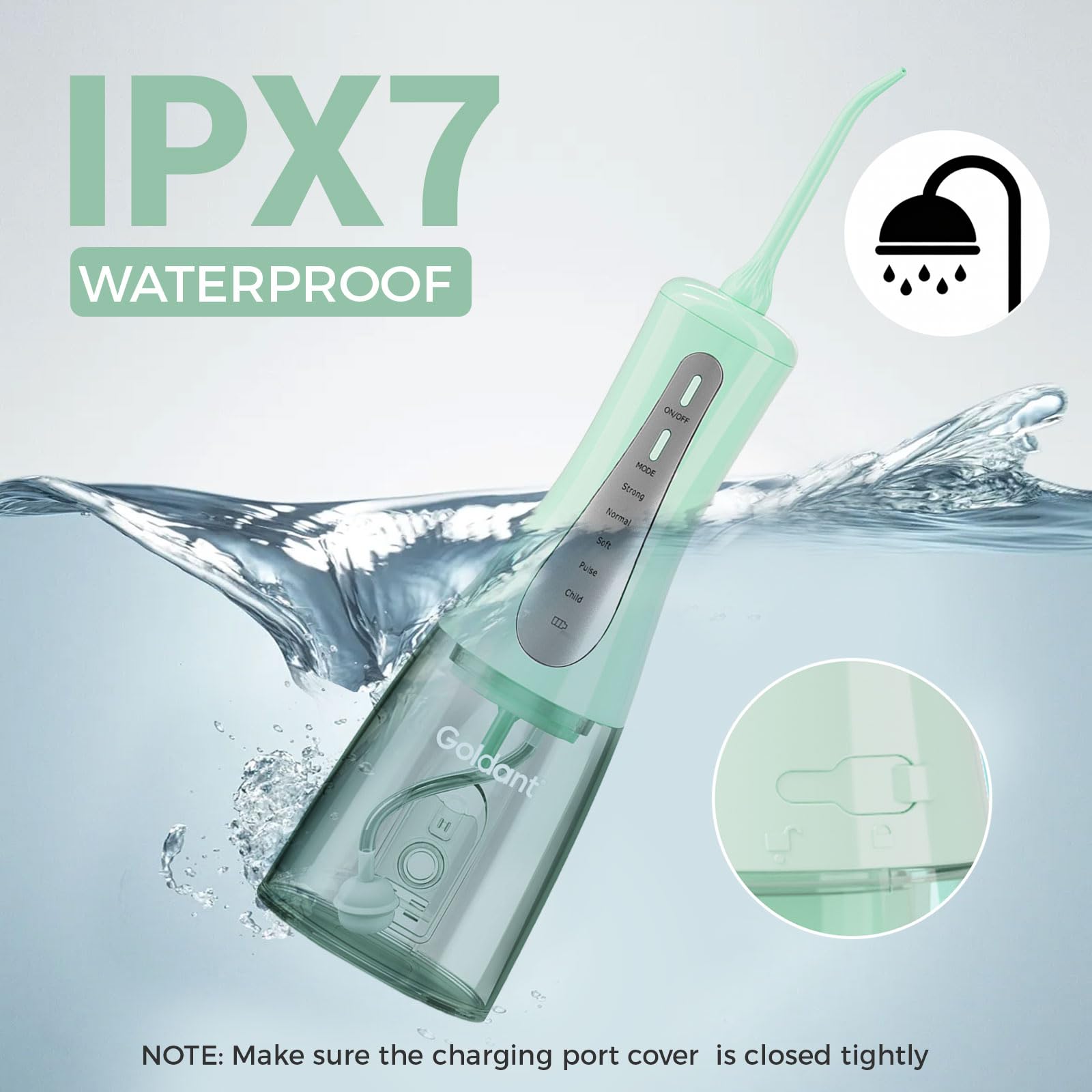 Irrigador dental de agua de 350 ml para dientes con bolsa de viaje, 5 modos, irrigador oral portátil, inalámbrico, limpiador de dientes, recargable, IPX7, impermeable, para viajes en casa
