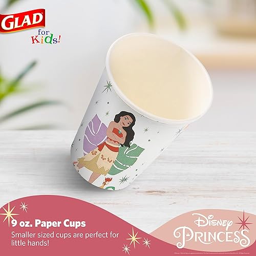 Miniatura 8 de Glad Vasos de papel de 9 onzas para niños de Disney Princess, vasos de papel de princesa Disney, vasos de papel para niños para uso diario, vasos de