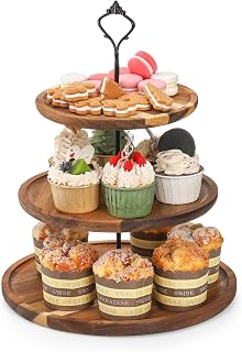 Elsjoy 3 Tier Wood Cupcake Stand, Large Acacia Wood Dessert Display Tower Wooden Tiered Cake Tray Stand, Vintage Cupcake Holder for Wedding, Birthday, Tea Party