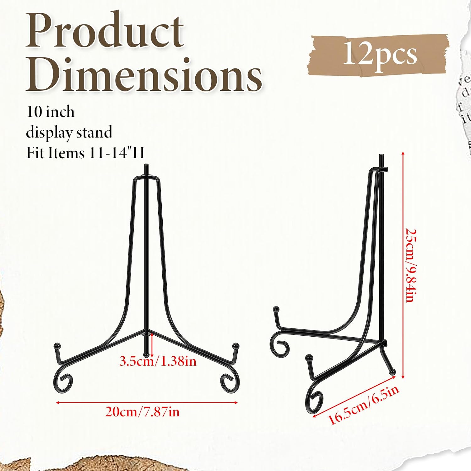 Xthrotsenk 12 Pack Iron Display Stand, 10" Premium Black Iron Plate Stands Photo Stands for Display, Foldable Easel Stand Decorative Metal Plate Holders for Frame Book Card Collection