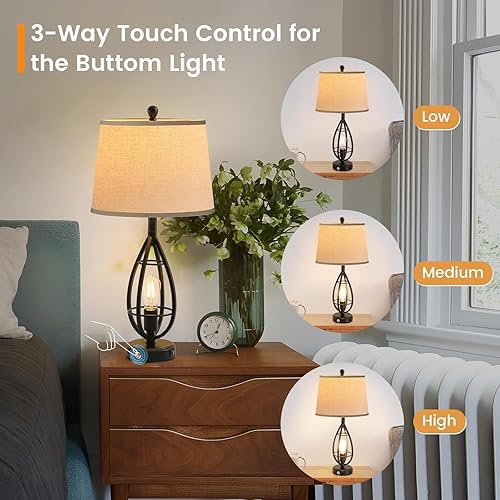 Miniatura 3 de Juego de 2 lámparas de mesa de granja de 27.8 pulgadas para sala de estar, lámparas rústicas para mesas auxiliares de dormitorio con puertos USB