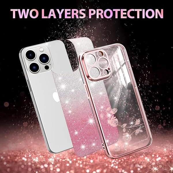 XINYEXIN Cover per Xiaomi Redmi A5 4G Trasparente con Glitter Brillante e Design Floreale, Custodia Antiurto Ultrafina Elegante, Case Cover - Oro rosa - 3