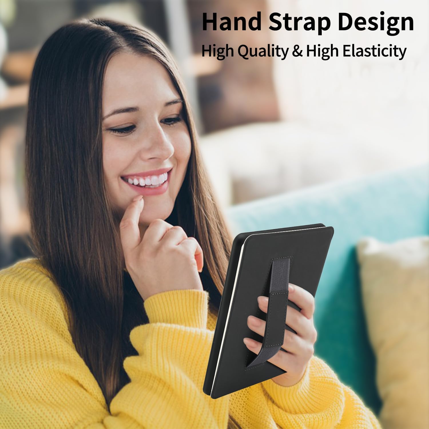 Brown Bear Bow Case for 6" Kindle 11th Generation 2024/2022 Release with Hand Strap Slim Premium PU Textured Leather Folio Cover Protective e-Reader Case with Auto Sleep/Wake