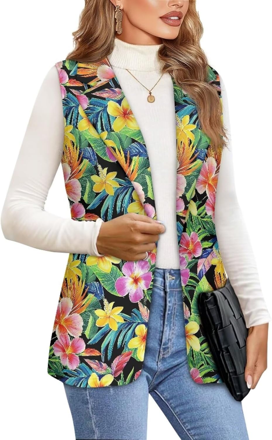 Womens Casual Suit Vest Loose Fit One Button Waistcoat Sleeveless Blazer Jackets Dressy Blazers Vest Tops