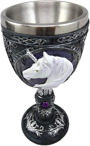 Miniatura 4 de Ebros Gift Gran figura mágica sagrada púrpura real gemas blancas unicornio vino de pureza cáliz cáliz figura con arte de desplazamiento y nudos