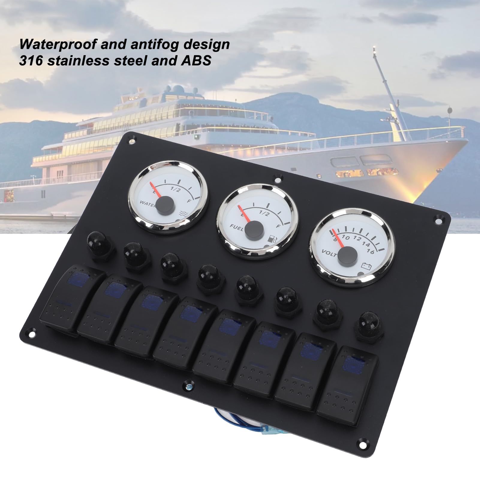 Panel de Instrumentos de Establecimiento de Calibre 3 | LED de 12 a 24V 7 Color | Nivel de Aceite Nivel de Agua Pantalla de Voltaje | Ideal para Barcos Marinos | Monitorear los