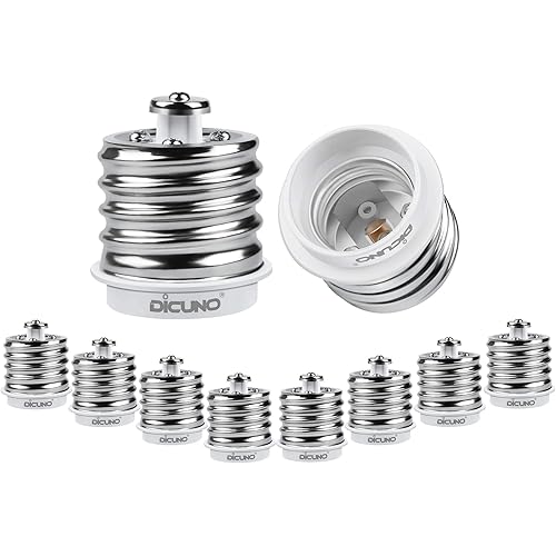 DiCUNO E39 to E26 Adapter, Mogul E39 to Standard E26 Screw Base Light Bulb Socket Reducer Converter, Maximum 200W and 165℃ Heat Resistant 10Pcs