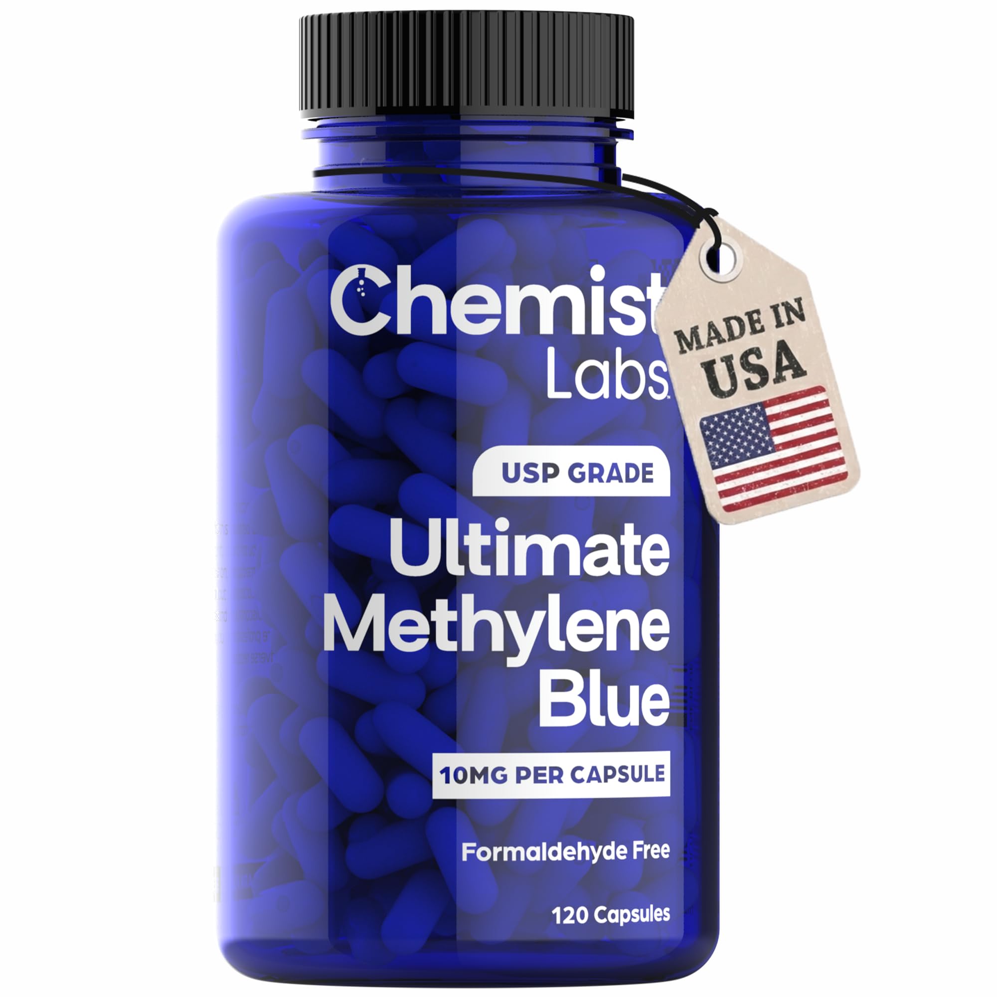 Methylene Blue Capsules for Humans - USP Grade 99% Purity, Pharmaceutical Grade Methylene Blue, 3rd Party Tested, Supports Cellular & Mitochondrial Function.