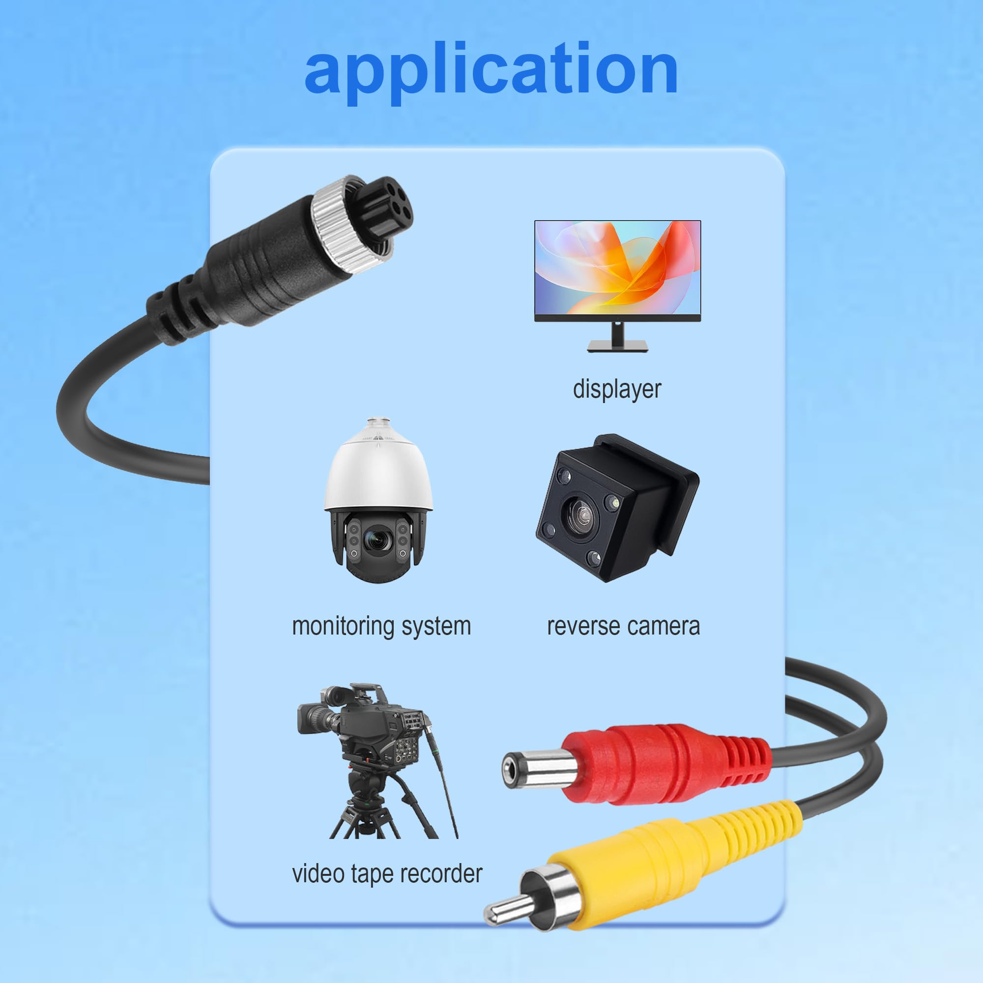 4-pinowy adapter AV DC M12 do RCA, adapter do monitora/kamery (złącze męskie + 4-pinowe złącze lotniskowca, RCA+DC)