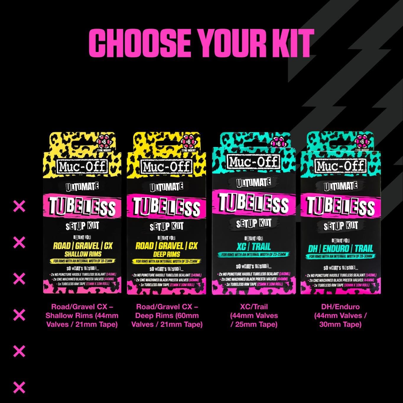 Muc-Off Ultimate Tubeless Setup Kit, DH/Trail/Enduro - Tubeless Conversion Kit for Bikes - Includes Tubeless Tire Sealant and Tubeless Valve Stems