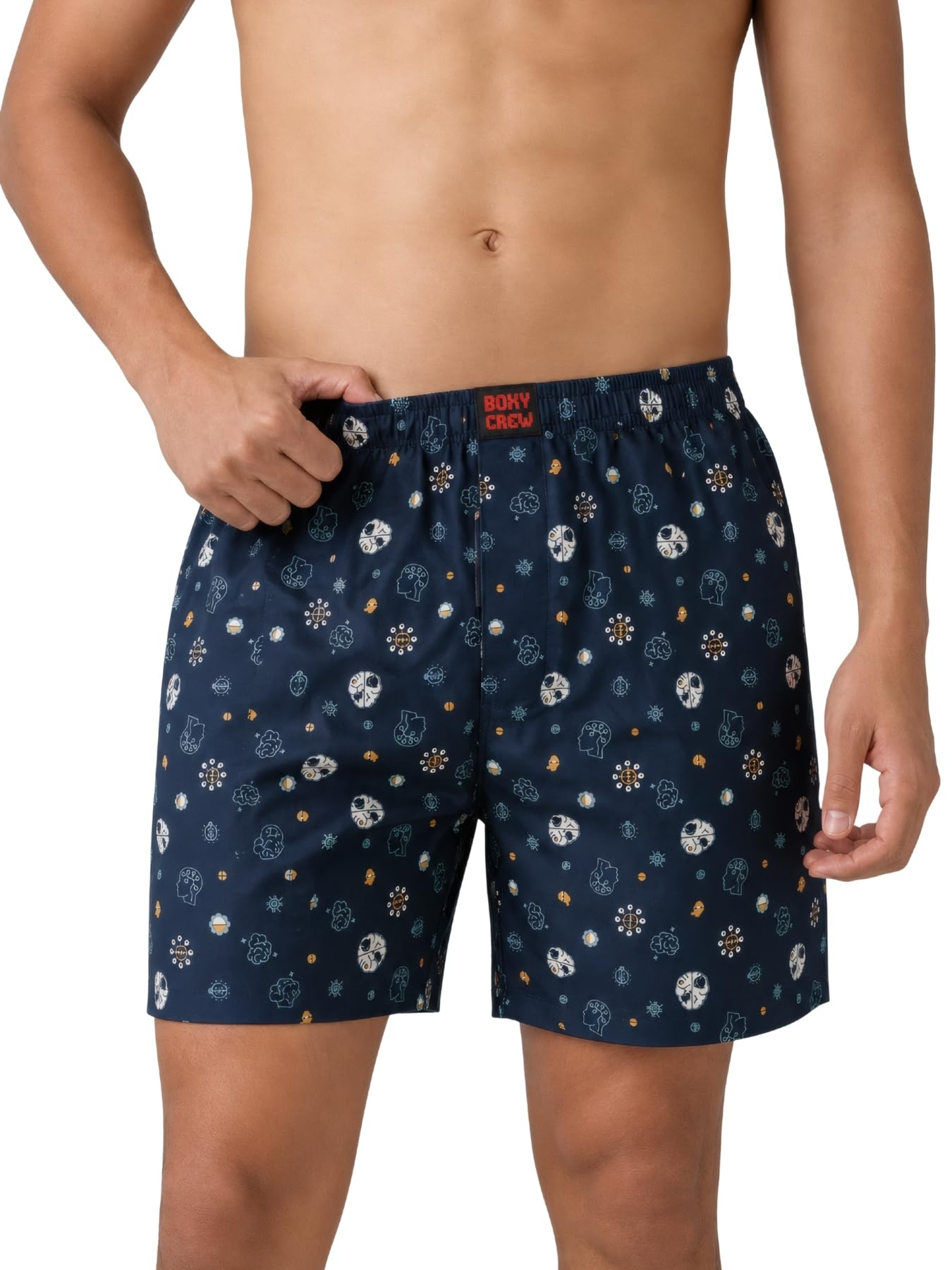 Men's Printed 100% Cotton Boxer Shorts | No-Mark Soft Elastic Waistband | Regular Comfort Fit with Dual Side Pockets & Button Fly | Navy_037-picture-24