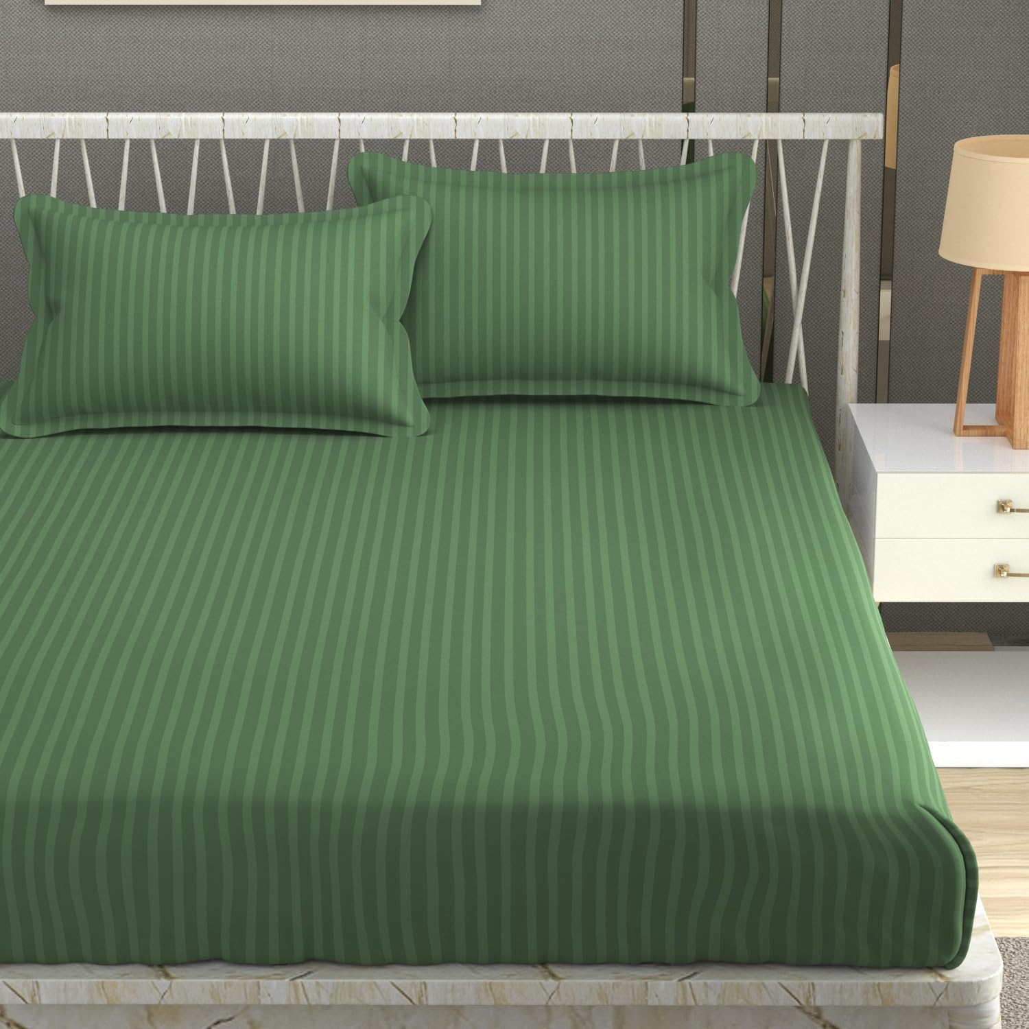 Blue Strip Polycotton Bedsheet, Double 90x100 (Green)