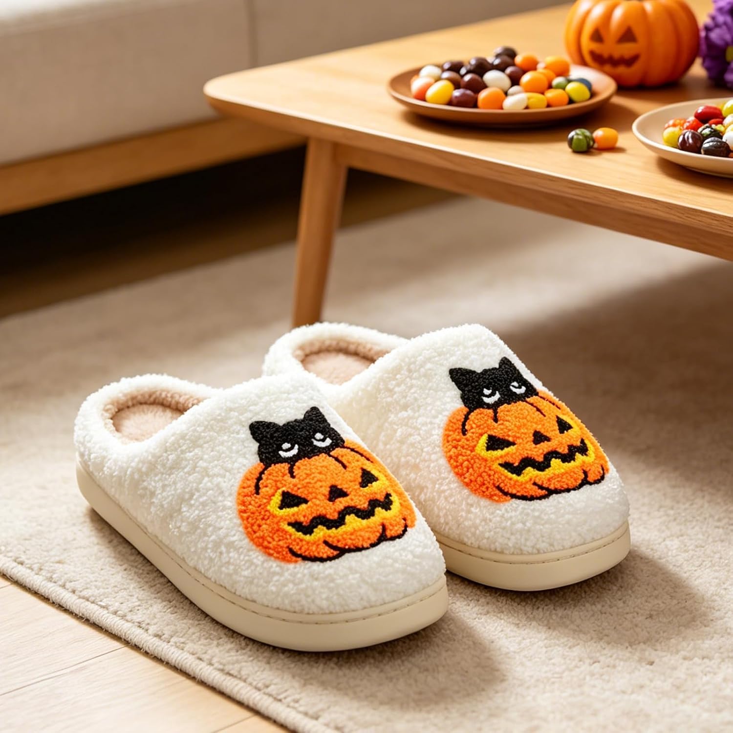 Cute Fuzzy House Slippers for Women Men Non-Slip Memory Foam Shoes