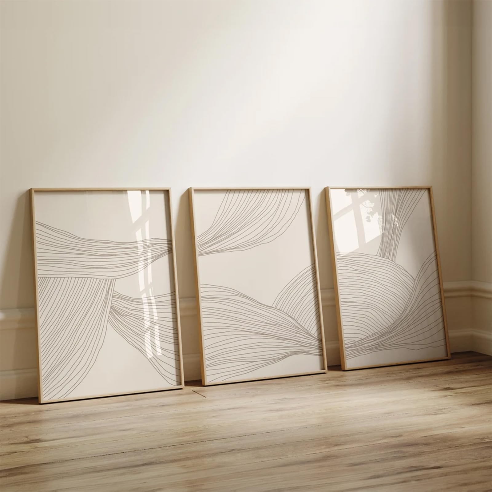 Neutral Abstract Wall Art Beige Boho Canvas Wall Decor Mid Century Modern Artwork Minimalist Wall Art Poster Geometric Line Prints Painting Abstract Pictures for Living Room 16x24x3 Inch Unframed