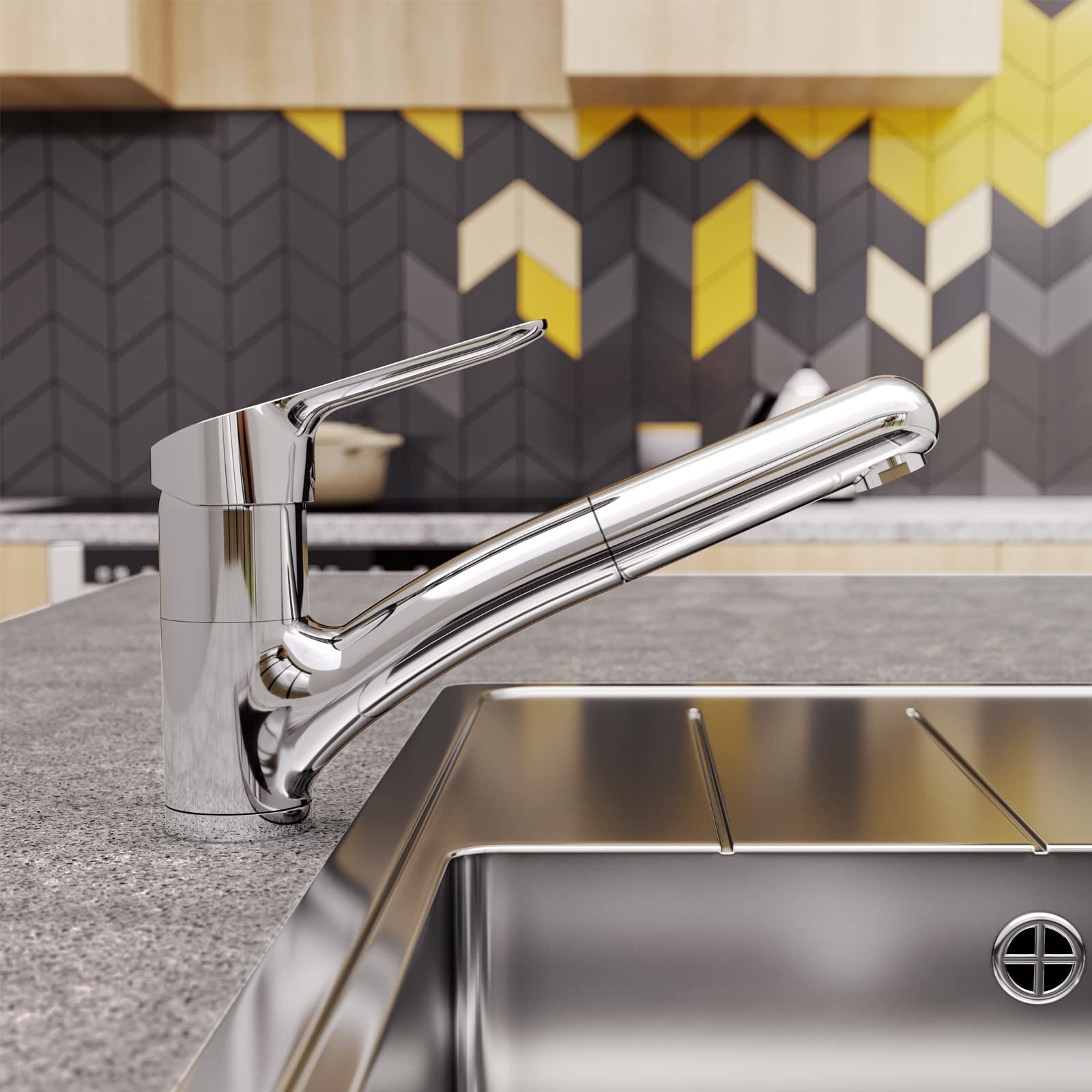 Ideal Standard – Ceraflex Küchenarmatur, Auslaufhöhe 114 mm, mit 1-Funktionshandbrause, FirmaFlow Kartusche, Schwenkbereich 120°, Schaftverschraubung von unten, Chrom