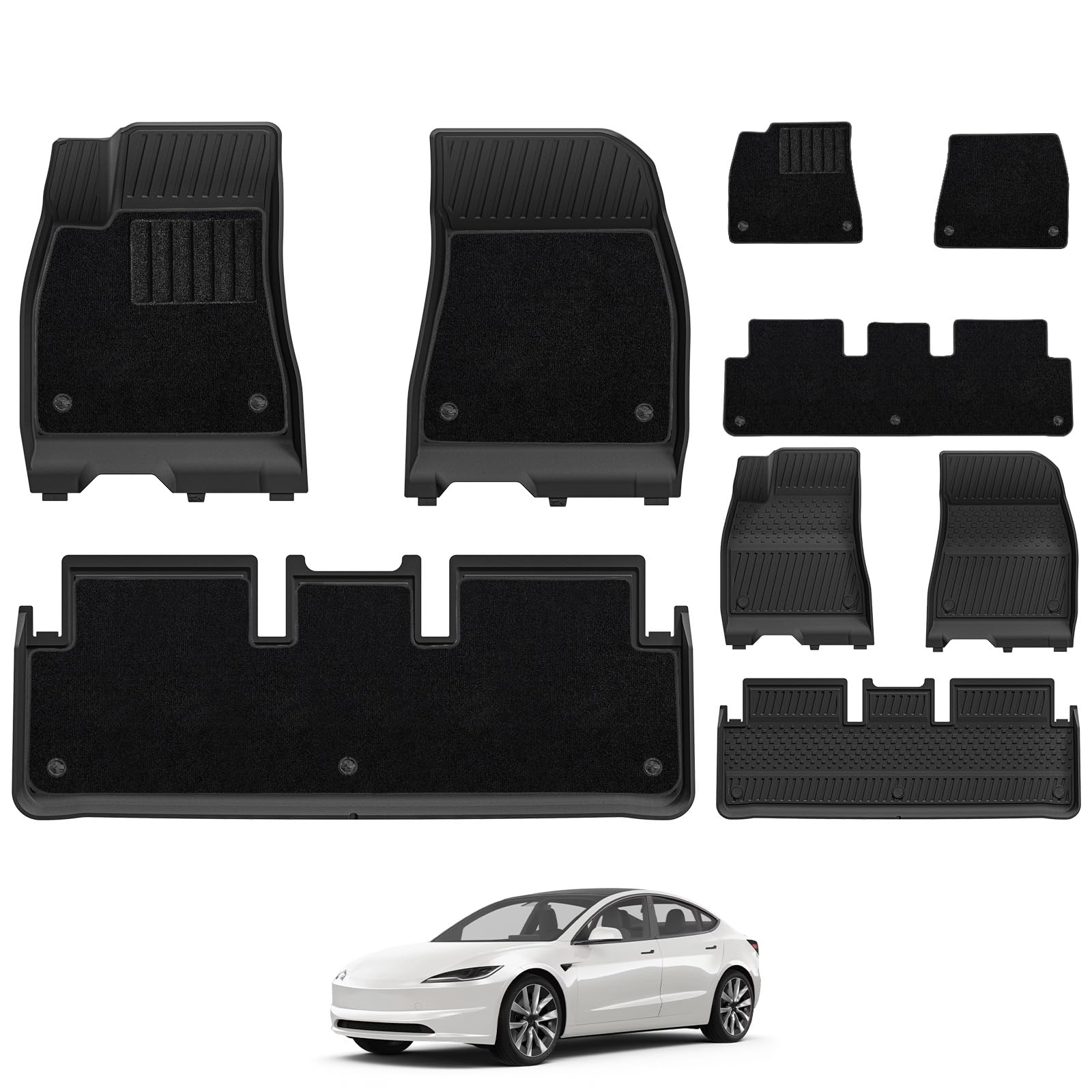 3W Dywaniki Samochodowe i Moquette dla Tesla Model 3 Highland 2024-2025 z 2 Rzędami, Dywany Samochodowe z Thorex™ Wszystkich Warunków Pogodowych, Pełen Zestaw Ochrony Podłogi