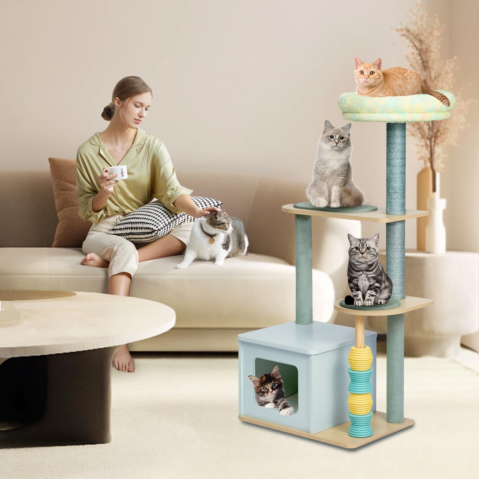 Amazon | Pawalaya 猫タワー 125cm 多層猫コンドミニアム サイザル麻