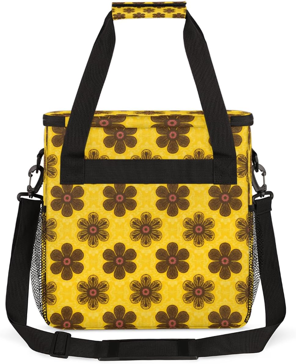 Daisy Pattern Portable Coffee Maker Carrying Bag Compatible with Keurig K-Mini or K-Mini Plus - Travel Storage Tote with K-Cup Pod Pockets for Single Serve Coffee Brewer