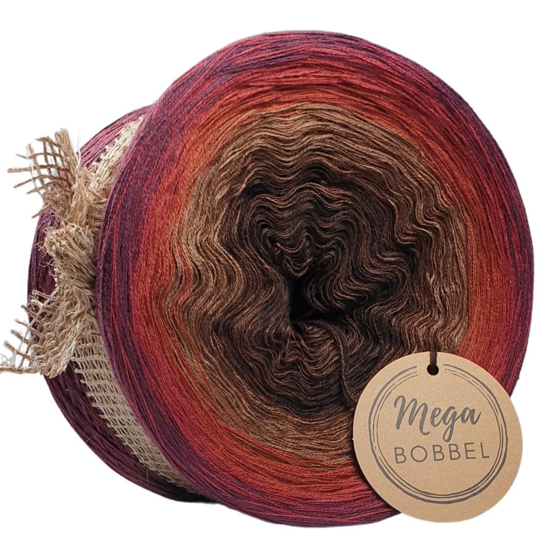 MegaBobbel*Rote Erde*A363* (Außenfarbe: Chianti 2 + Malaga) Farbverlaufsgarn - Lace Garn Bobbel Wolle zum Häkeln & Stricken (4 fädig, 3750m)