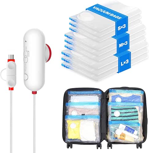 VMstr 9 Pack Travel Vacuum Storage Bags with USB Pump,