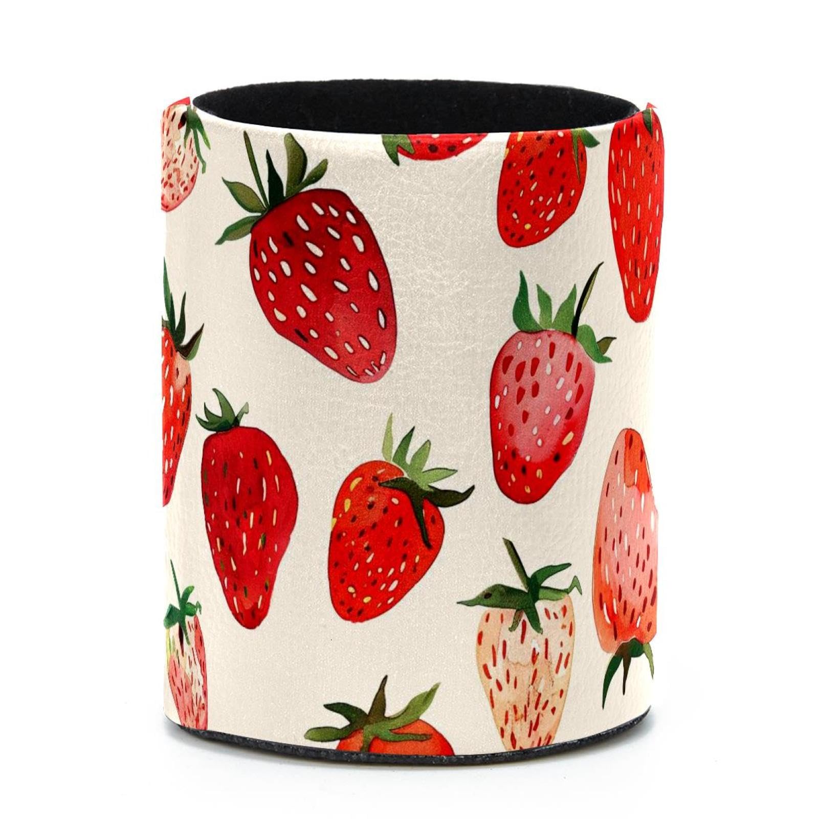 VAPOKF Round Pencil Holders for Desk, Strawberry Fruit Pen Holders Pen Pot Makeup Brushes Storage Desktop Stationery Supplies Organiser for Home Office